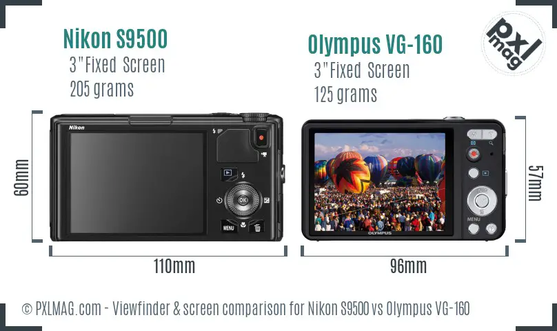 Nikon S9500 vs Olympus VG-160 Screen and Viewfinder comparison