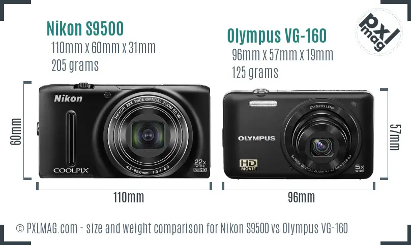 Nikon S9500 vs Olympus VG-160 size comparison Nikon S9500 vs Olympus VG-160 size comparison