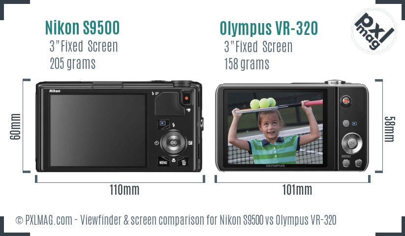 Nikon S9500 vs Olympus VR-320 Screen and Viewfinder comparison