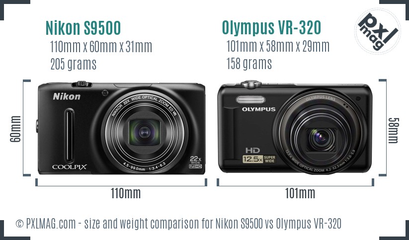Nikon S9500 vs Olympus VR-320 size comparison Nikon S9500 vs Olympus VR-320 size comparison