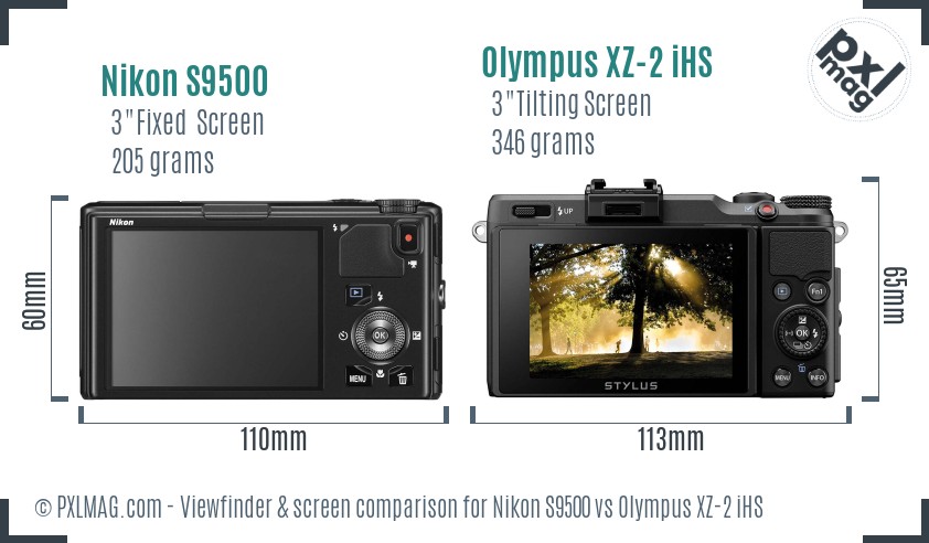 Nikon S9500 vs Olympus XZ-2 iHS Screen and Viewfinder comparison