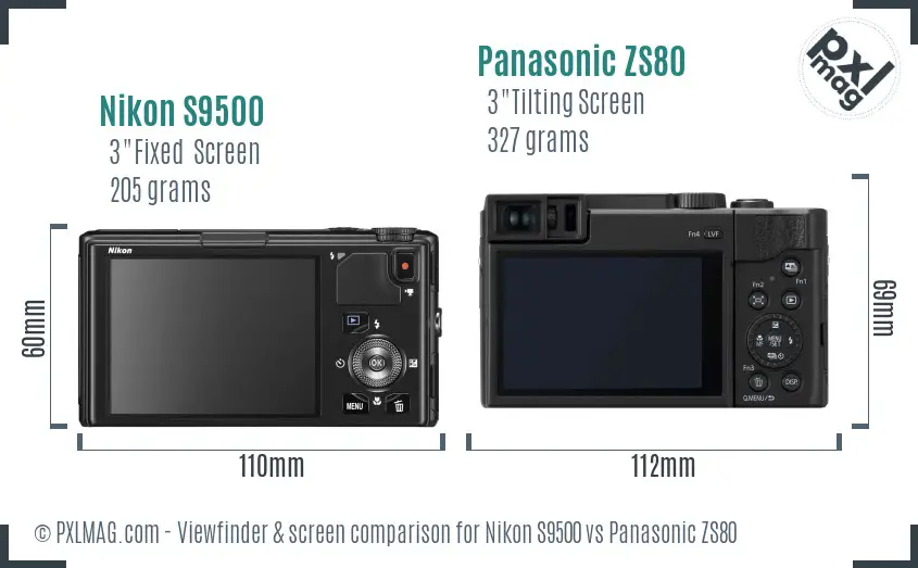 Nikon S9500 vs Panasonic ZS80 Screen and Viewfinder comparison