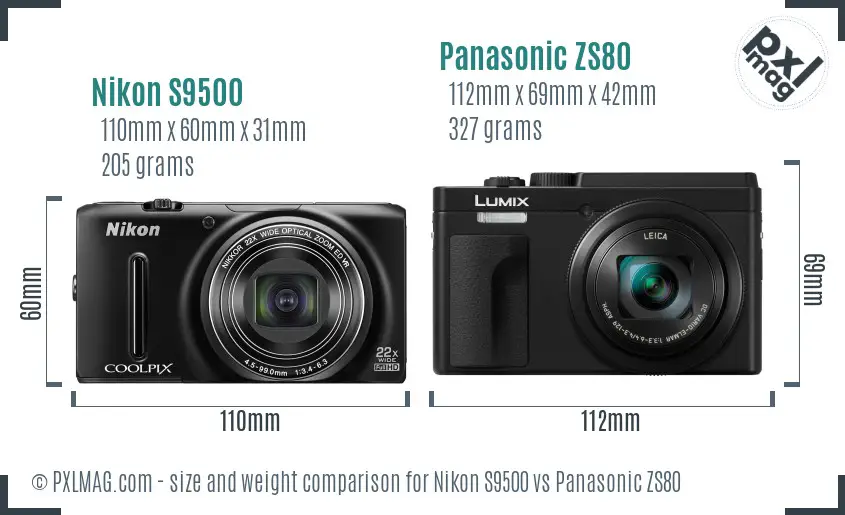 Nikon S9500 vs Panasonic ZS80 size comparison