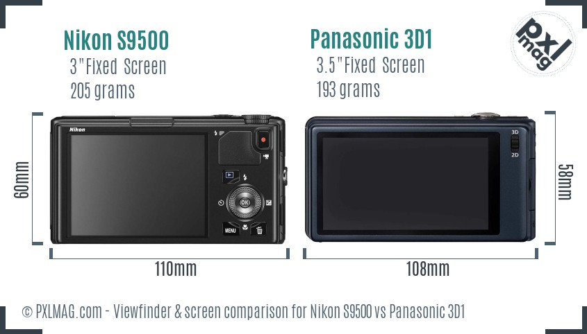 Nikon S9500 vs Panasonic 3D1 Screen and Viewfinder comparison
