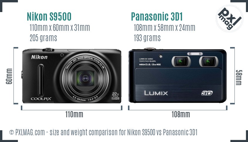 Nikon S9500 vs Panasonic 3D1 size comparison