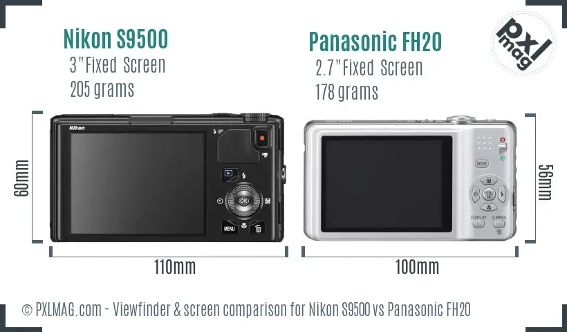 Nikon S9500 vs Panasonic FH20 Screen and Viewfinder comparison