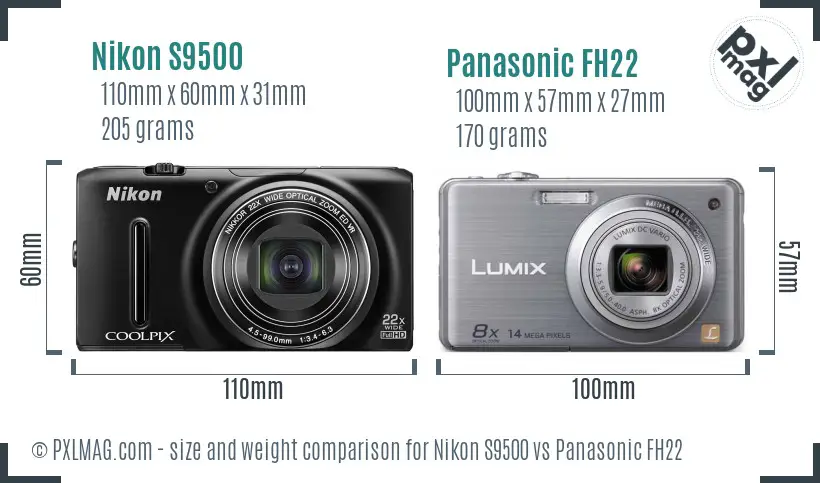 Nikon S9500 vs Panasonic FH22 size comparison Nikon S9500 vs Panasonic FH22 size comparison