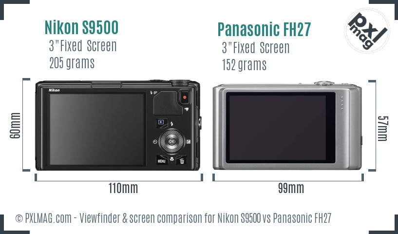 Nikon S9500 vs Panasonic FH27 Screen and Viewfinder comparison