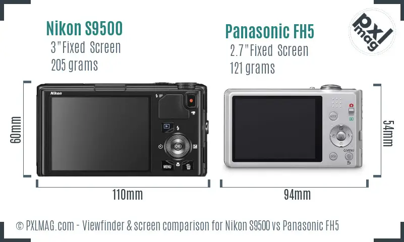 Nikon S9500 vs Panasonic FH5 Screen and Viewfinder comparison