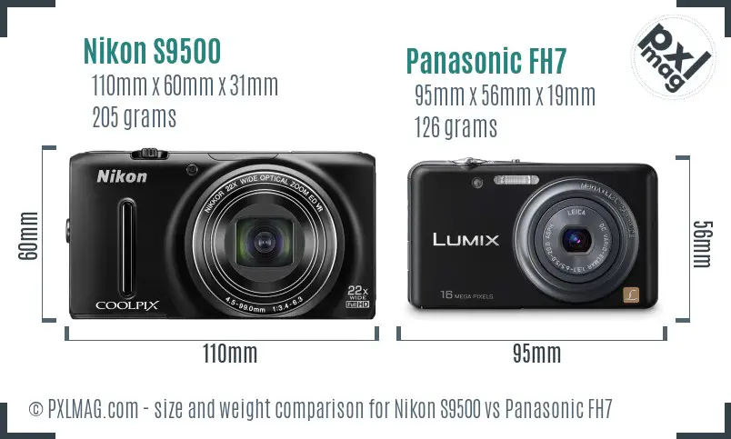 Nikon S9500 vs Panasonic FH7 size comparison