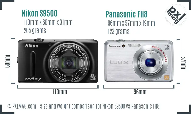 Nikon S9500 vs Panasonic FH8 size comparison Nikon S9500 vs Panasonic FH8 size comparison