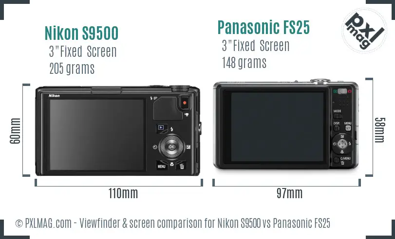 Nikon S9500 vs Panasonic FS25 Screen and Viewfinder comparison