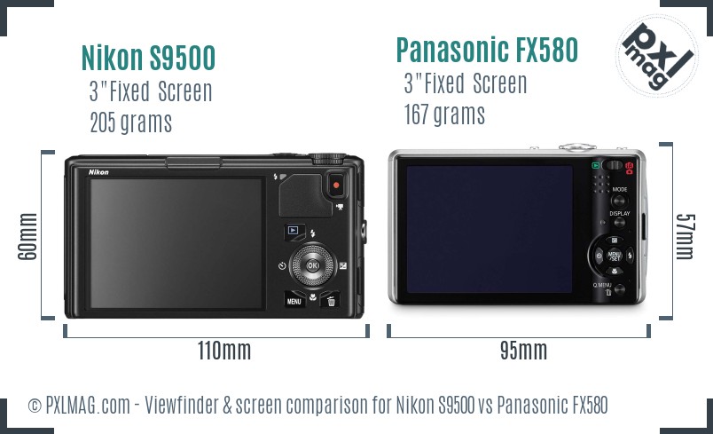 Nikon S9500 vs Panasonic FX580 Screen and Viewfinder comparison