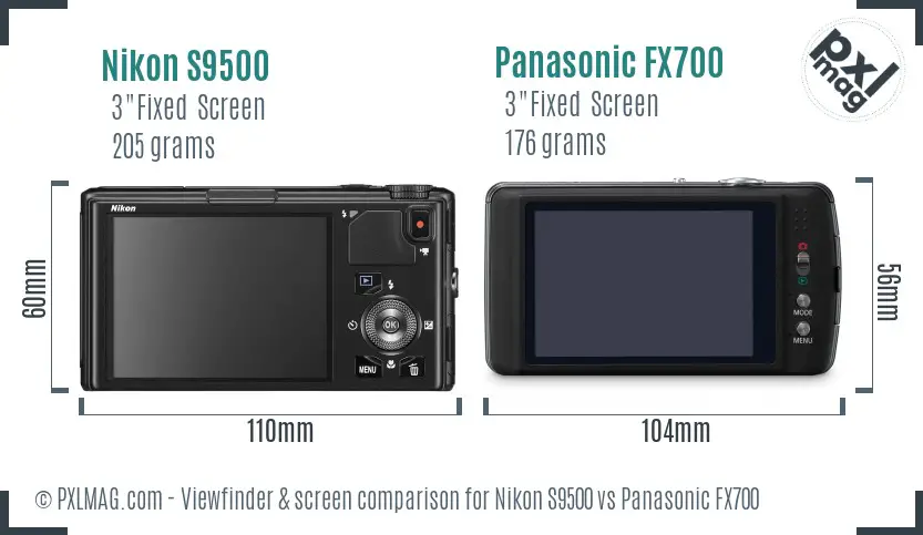 Nikon S9500 vs Panasonic FX700 Screen and Viewfinder comparison