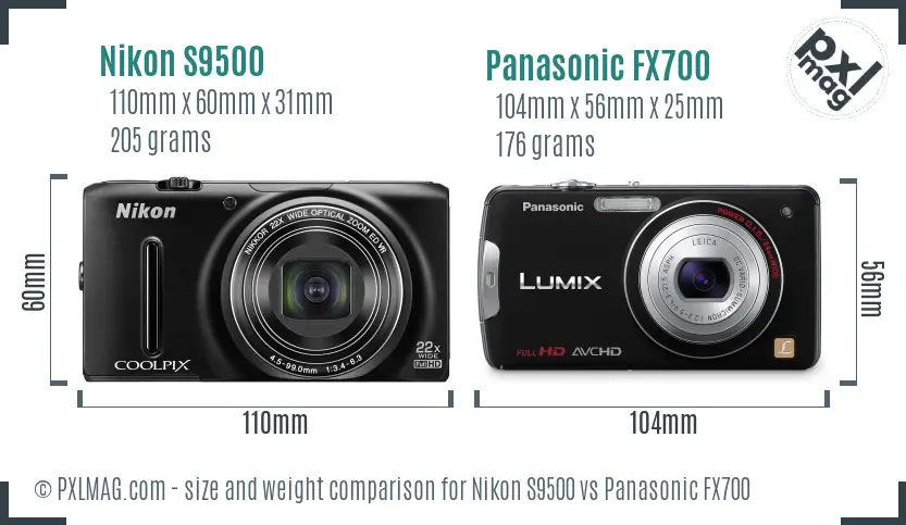 Nikon S9500 vs Panasonic FX700 size comparison