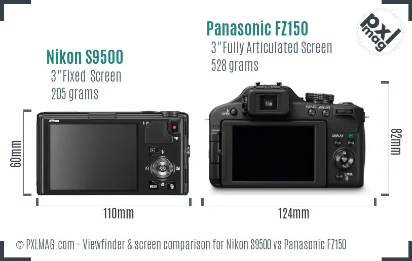 Nikon S9500 vs Panasonic FZ150 Screen and Viewfinder comparison Nikon S9500 vs Panasonic FZ150 Screen and Viewfinder comparison