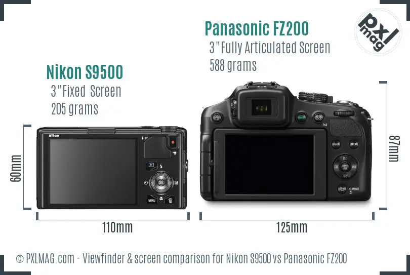 Nikon S9500 vs Panasonic FZ200 Screen and Viewfinder comparison