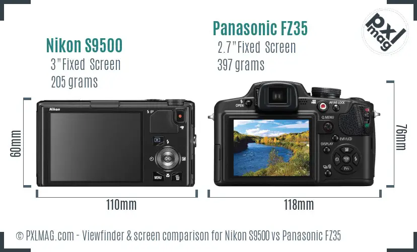 Nikon S9500 vs Panasonic FZ35 Screen and Viewfinder comparison