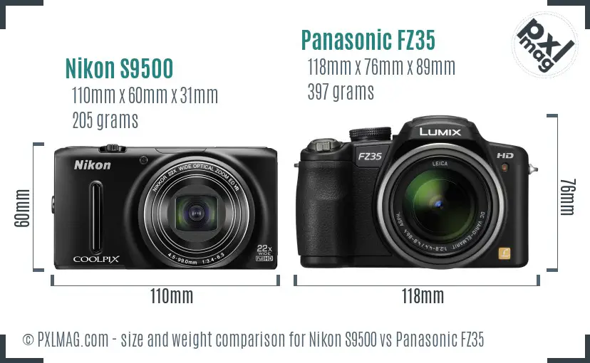Nikon S9500 vs Panasonic FZ35 size comparison