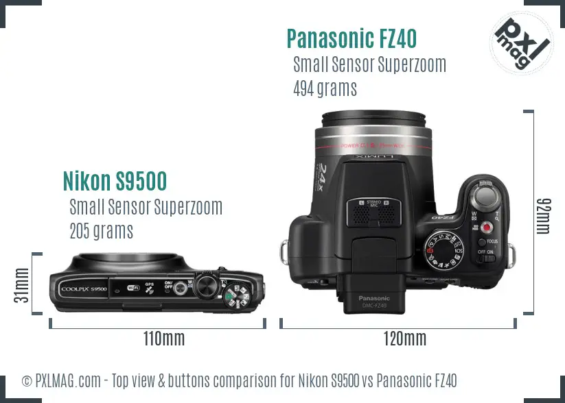 Nikon S9500 vs Panasonic FZ40 top view buttons comparison