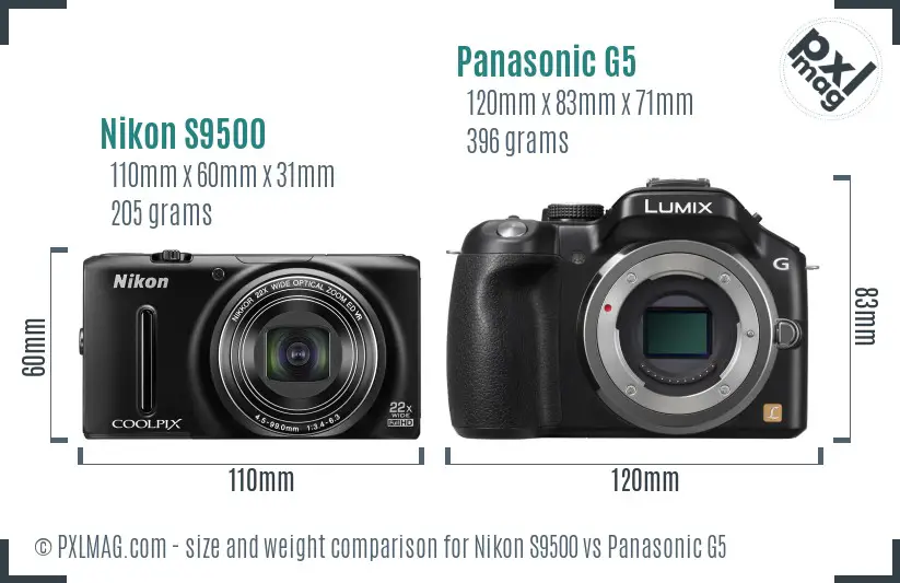 Nikon S9500 vs Panasonic G5 size comparison Nikon S9500 vs Panasonic G5 size comparison