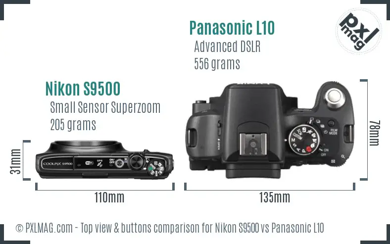 Nikon S9500 vs Panasonic L10 top view buttons comparison Nikon S9500 vs Panasonic L10 top view buttons comparison