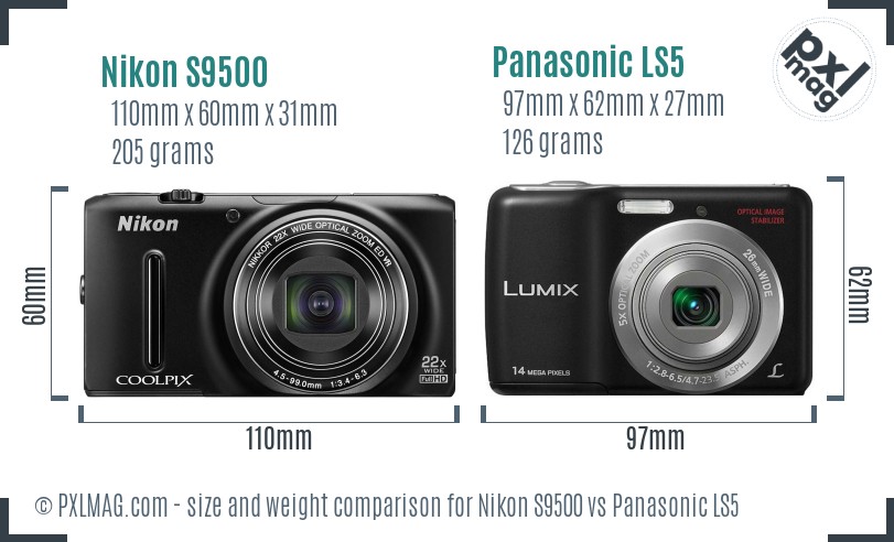 Nikon S9500 vs Panasonic LS5 size comparison