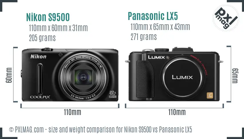 Nikon S9500 vs Panasonic LX5 size comparison Nikon S9500 vs Panasonic LX5 size comparison