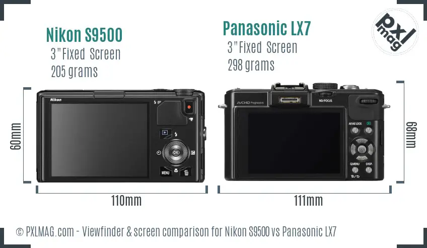 Nikon S9500 vs Panasonic LX7 Screen and Viewfinder comparison