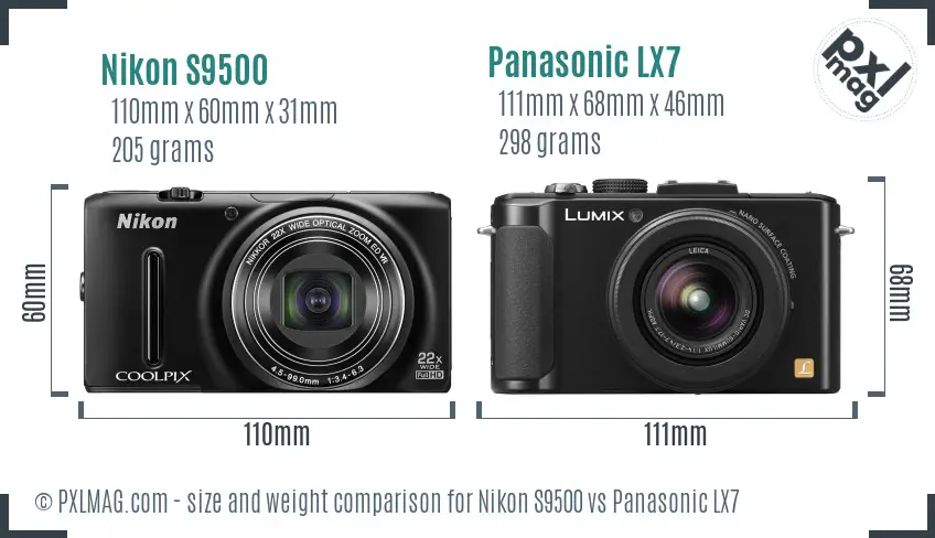 Nikon S9500 vs Panasonic LX7 size comparison