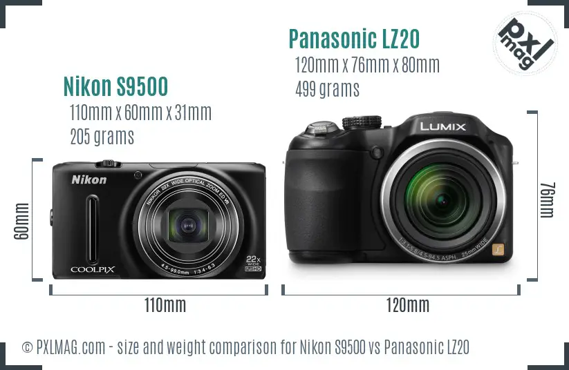 Nikon S9500 vs Panasonic LZ20 size comparison