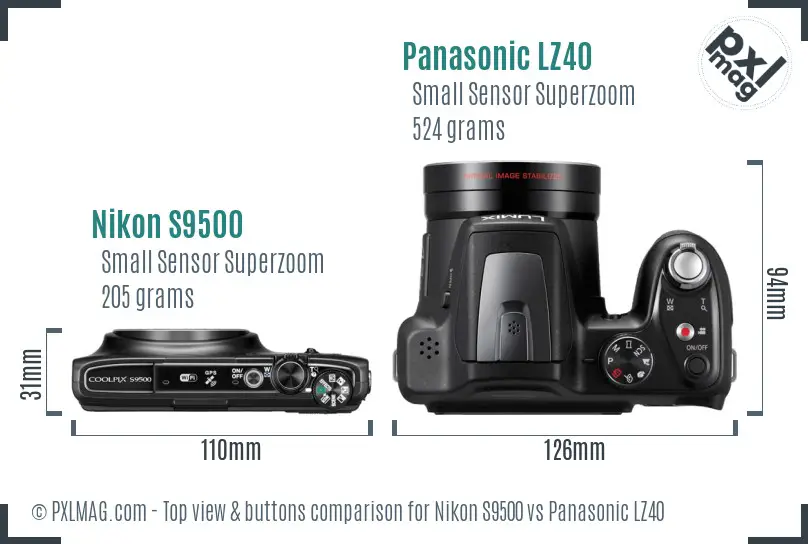 Nikon S9500 vs Panasonic LZ40 top view buttons comparison