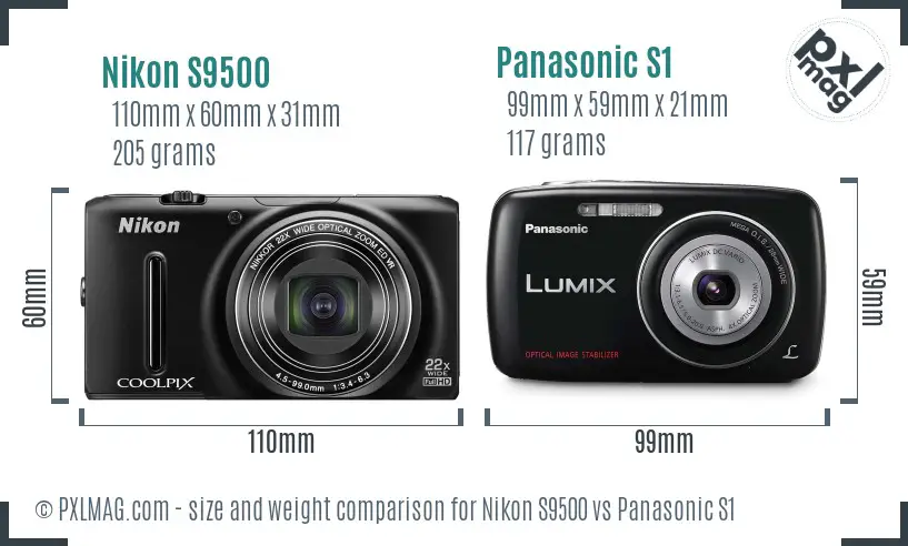 Nikon S9500 vs Panasonic S1 size comparison