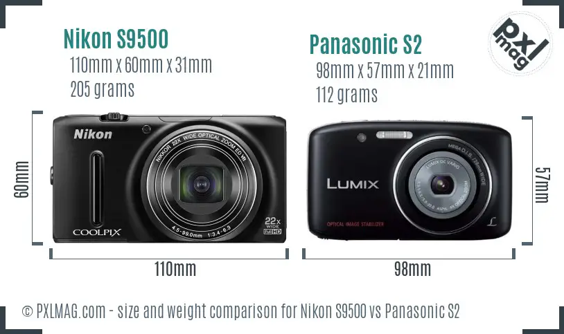 Nikon S9500 vs Panasonic S2 size comparison Nikon S9500 vs Panasonic S2 size comparison