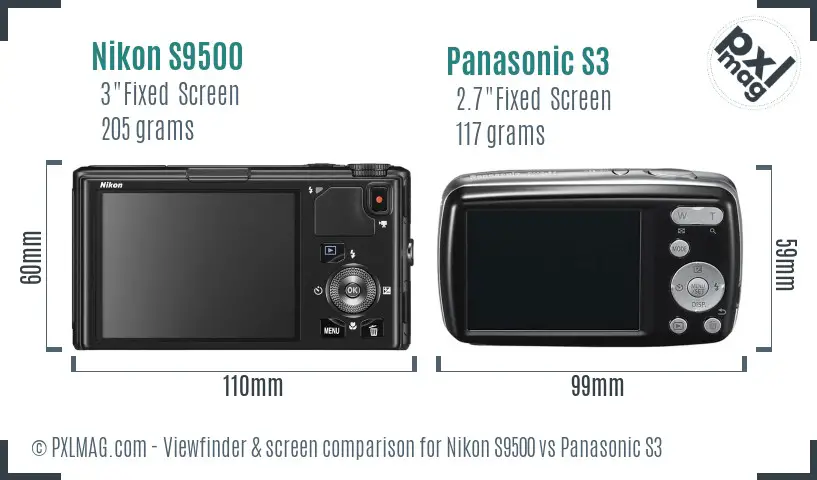 Nikon S9500 vs Panasonic S3 Screen and Viewfinder comparison