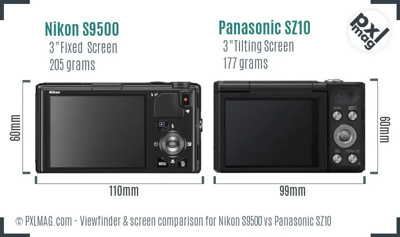 Nikon S9500 vs Panasonic SZ10 Screen and Viewfinder comparison
