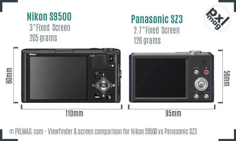 Nikon S9500 vs Panasonic SZ3 Screen and Viewfinder comparison