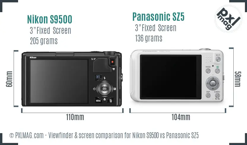 Nikon S9500 vs Panasonic SZ5 Screen and Viewfinder comparison