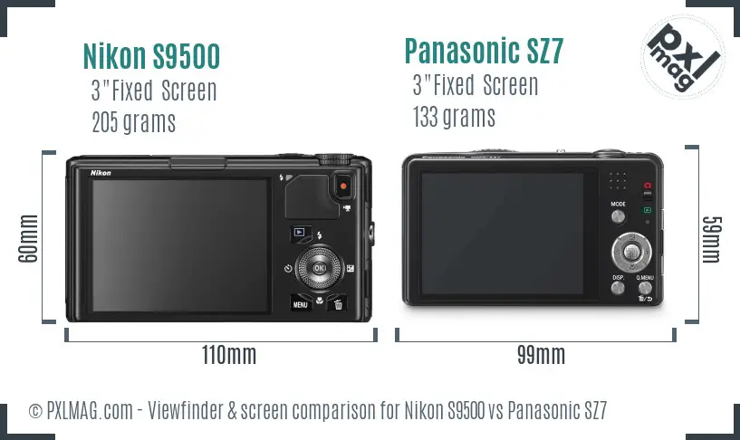Nikon S9500 vs Panasonic SZ7 Screen and Viewfinder comparison
