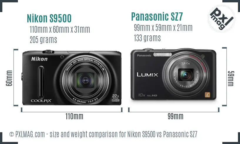 Nikon S9500 vs Panasonic SZ7 size comparison