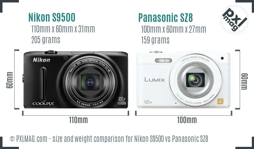 Nikon S9500 vs Panasonic SZ8 size comparison Nikon S9500 vs Panasonic SZ8 size comparison