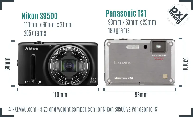 Nikon S9500 vs Panasonic TS1 size comparison