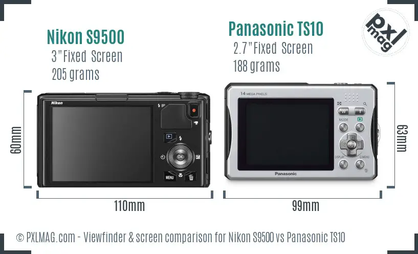 Nikon S9500 vs Panasonic TS10 Screen and Viewfinder comparison