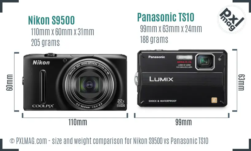 Nikon S9500 vs Panasonic TS10 size comparison