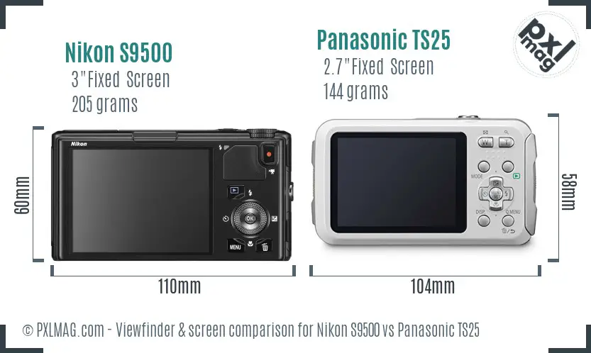 Nikon S9500 vs Panasonic TS25 Screen and Viewfinder comparison
