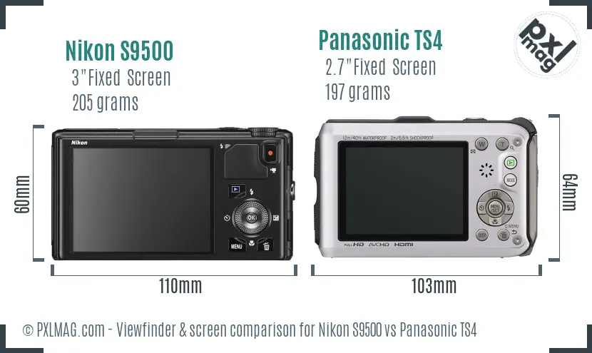 Nikon S9500 vs Panasonic TS4 Screen and Viewfinder comparison