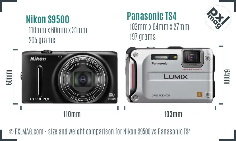 Nikon S9500 vs Panasonic TS4 size comparison Nikon S9500 vs Panasonic TS4 size comparison