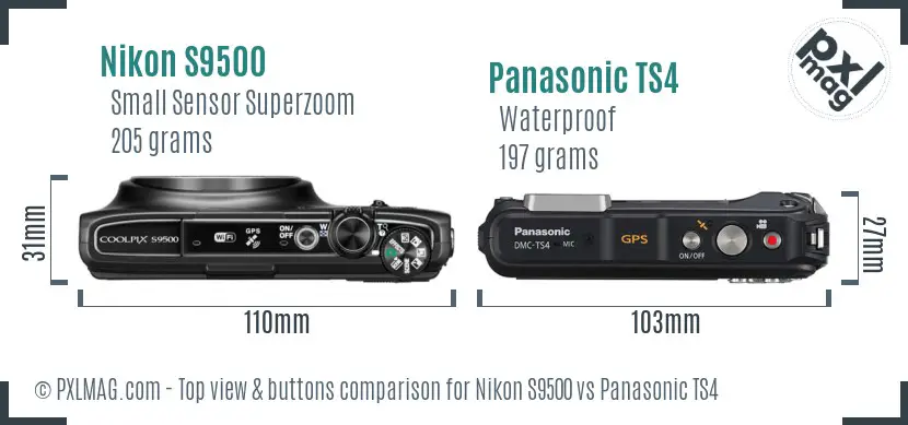 Nikon S9500 vs Panasonic TS4 top view buttons comparison
