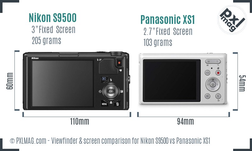 Nikon S9500 vs Panasonic XS1 Screen and Viewfinder comparison