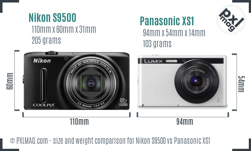 Nikon S9500 vs Panasonic XS1 size comparison
